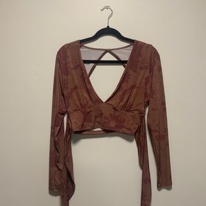 Brown long sleeve floral top